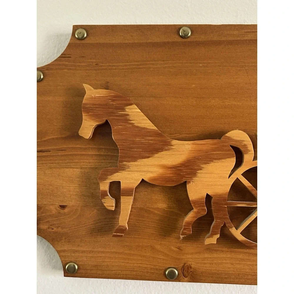 Vintage Handmade 3D Wooden Wall Decor Horse & Buggy‎ Country Farmhouse